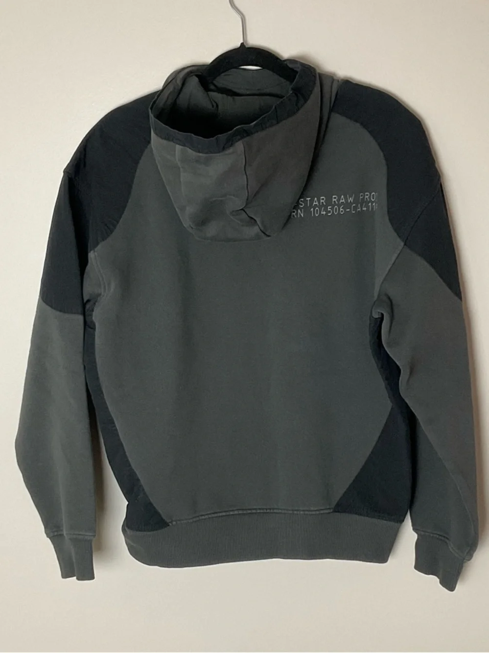 G-Star Two-Tone Charcoal & Black Mix Graphic Hoodie Cyberpunk Streetwear Rare M